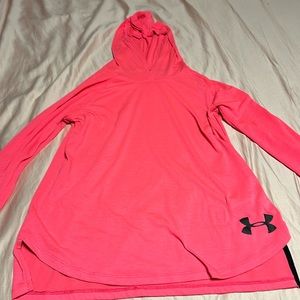 This is a pink fleece hoodie is a size youth extra large in a decent condition.
